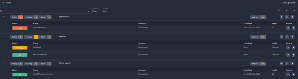 log alerts - alerting dashboard